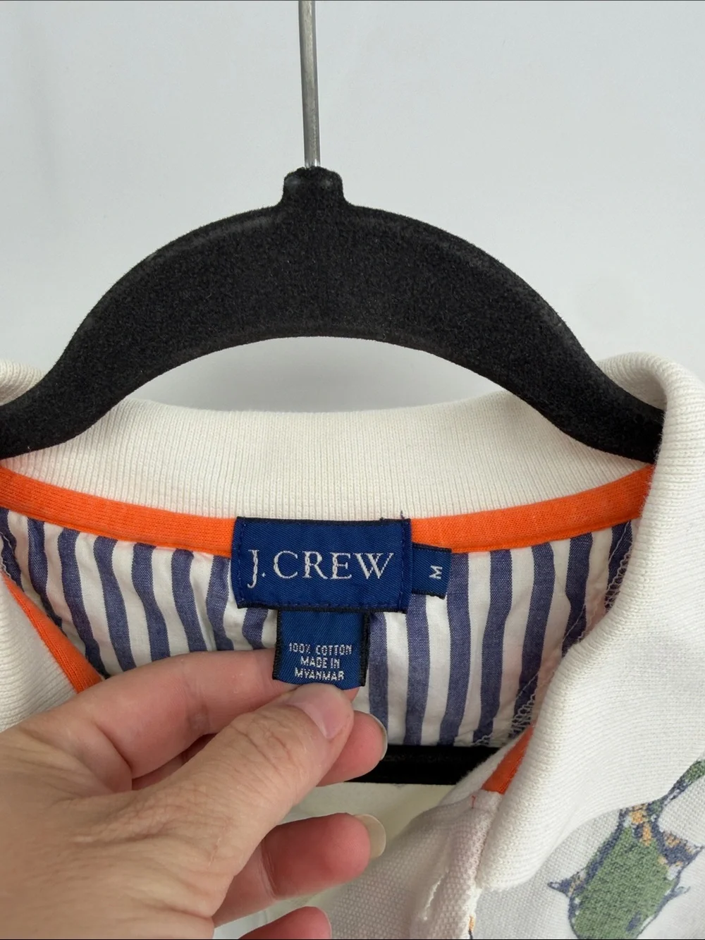Vintage J. Crew 100% cotton fish print short sleeve polo shirt sz M